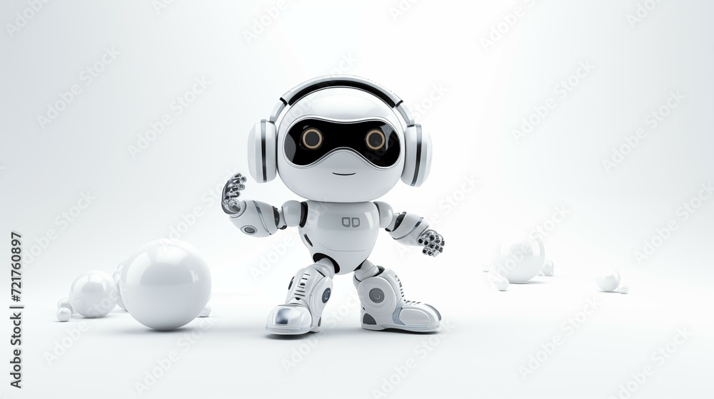 Poster 3d render of a robot with headphones in a digital technology concept.