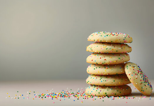 sugar butter cookies with sprinkles, homemade cookies, Copy space image. Place for adding text