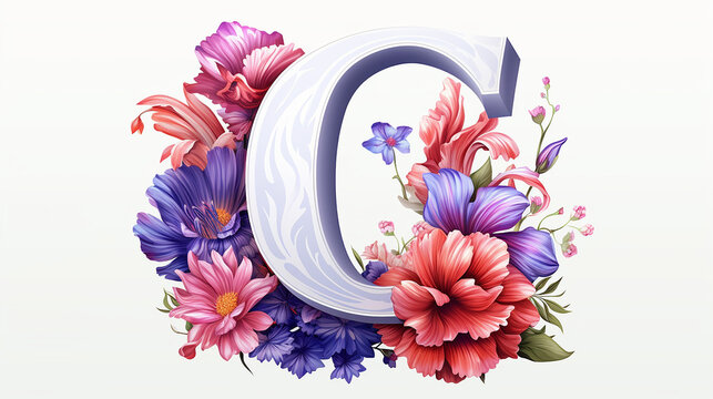 Serif Typeface Typographical Logo with Floral Design Featuring Letter 'C'. Spring, Summer