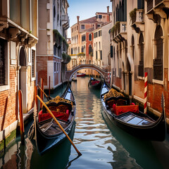 Gondolas on a canal in Venice. - obrazy, fototapety, plakaty