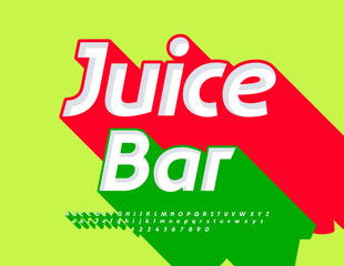 Vector business logo Juice Bar. Set of creative Alphabet Letters and Numbers. Font with Shadow.