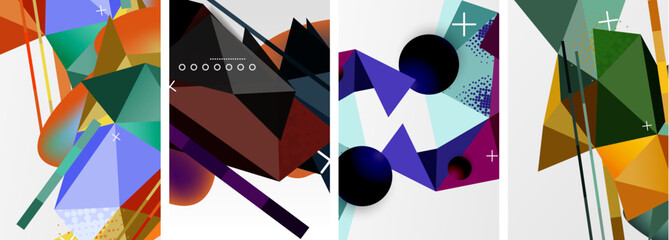 Geometric elements in abstract poster composition set. Vector illustration For Wallpaper, Banner, Background, Card, Book Illustration, landing page