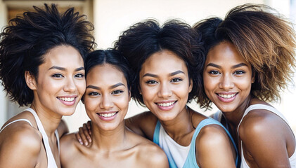 A diverse group of women are smiling at the camera.