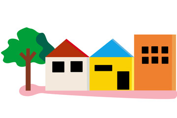 Small city buildings. Suburbans houses cartoon vector illustration.