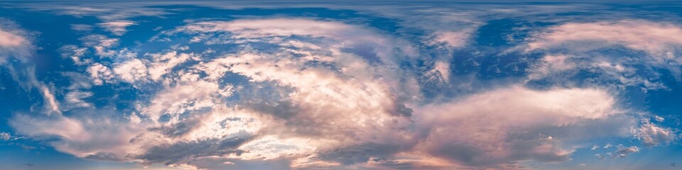 Sky 360 panorama - Bright blue sky filled with fluffy white Cumulus clouds. Seamless hdr spherical...