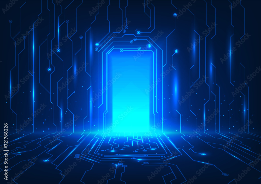 Poster technology background a gateway to the future world of technology with unlimited information and com