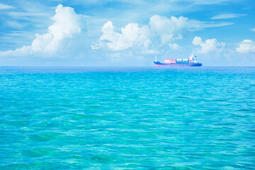 cargo container ship in the sea near coast of United Arab Emirates.  ship logistic import export...