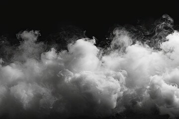 Mysterious swirls of smoke and fog abstract dance of light and dark. Background steamy haze white clouds in motion like stark. Black canvas textured air weaving magical misty art