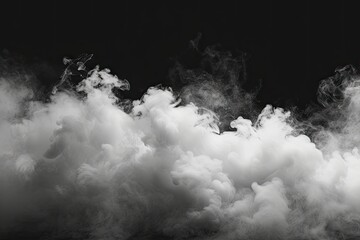 Mysterious swirls of smoke and fog abstract dance of light and dark. Background steamy haze white clouds in motion like stark. Black canvas textured air weaving magical misty art