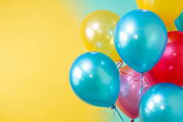 Vibrant Party Balloons Floating Against a Sunny Yellow Backdrop