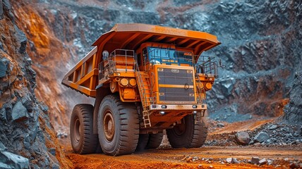 Mining and transportation of aluminium ore.Bauxite clay is loaded onto a Hitachi quarry truck by an excavator.
