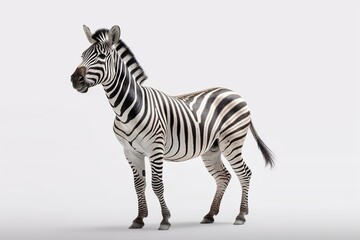 Zebra on a white background. 3d rendering of animal.