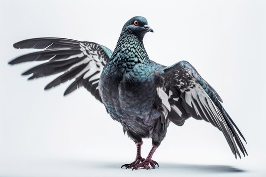Pigeon isolated on a white background, studio shot, side view. 3d render.