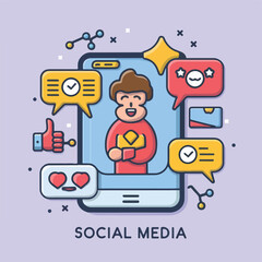 2d vector illustration colorful social media boost , influence blogger E-marketer via Internet pages marketing referral