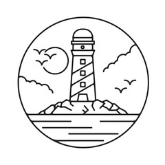 lighthouse line style with circle retro logo icon symbol illustration design vector