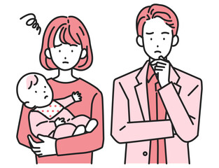 悩みを抱えてもやもやする家族・夫婦と子供