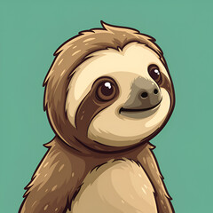 A logo illustration of a sloth on a light green background. Created with generative AI.