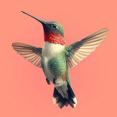 A logo illustration of a hummingbird on a pink background. Created with generative AI.