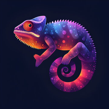 A logo illustration of a chameleon on a dark purple background. Created with generative AI.