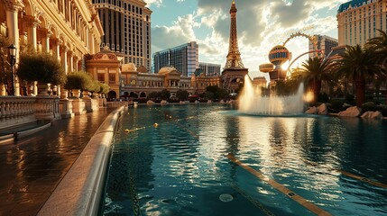 Las Vegas travel destination. Tour tourism exploring. Copy pace for text.