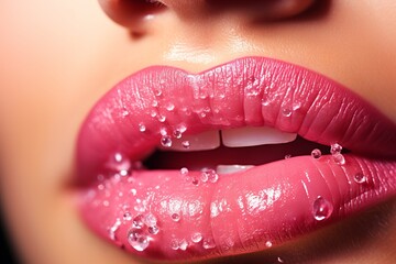 Obraz premium Glittered pink lips - enhanced close-up photography - uhd image with feminine sensibilities