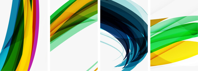 Colorful wave lines poster set for wallpaper, business card, cover, poster, banner, brochure, header, website