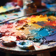 Close-up of an artists paint palette.