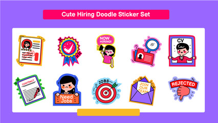 Cute Hiring Doodle Sticker Set