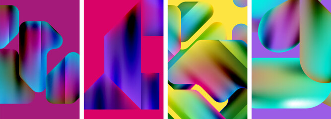 Set of colorful geometric posters - round shapes and circles with fluid color gradients. Abstract backgrounds for wallpaper, business card, cover, poster, banner, brochure, header, website