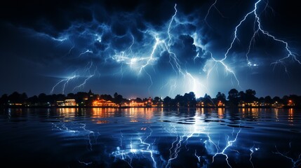 Mesmerizing display of natures elements in motion. lightning bolt and torrential rain