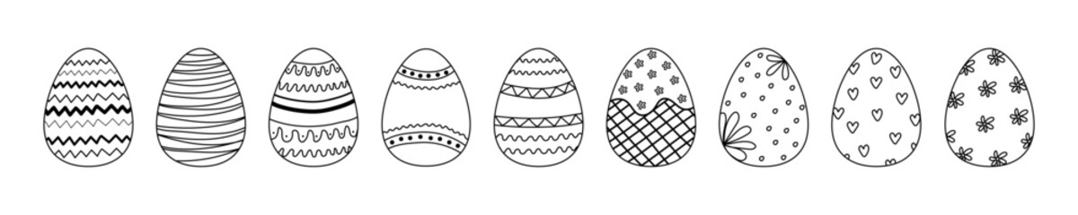 Black and white hand drawn Easter egg icons.