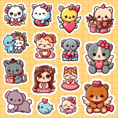 Cute character sticker pack printable vector llustration