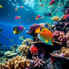 Naklejka na ściany i meble Tropical fish in a coral reef.