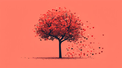 Valentine's day card, love tree with heart leaves flat Illustration vector. generative ai