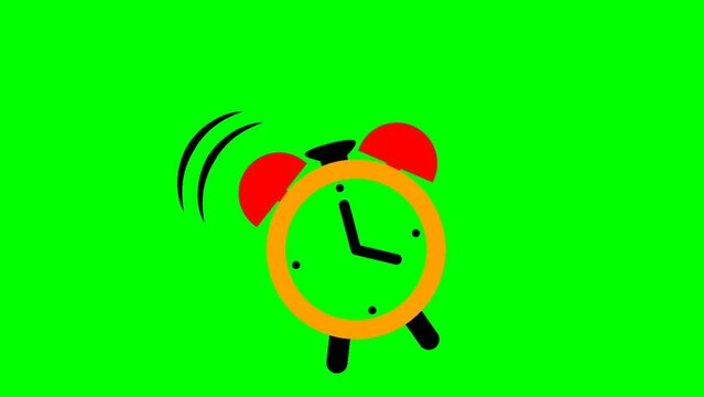 animated illustration of an alarm clock ringing on a green screen