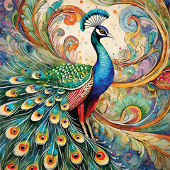 Fototapeta premium White peacocks and peonies.