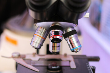 Fototapeta na wymiar Close-up of the microscope in the laboratory. Microscope for scientific research.