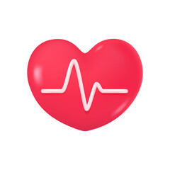 3D red heart with heartbeat curve. life saving concept Measure the heart rate.