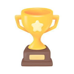 3D Trophy. Gold trophy with stars for congratulating winners in sports competitions.