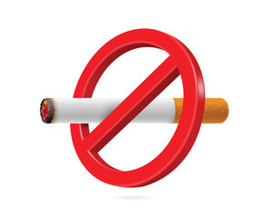 No smoking symbol sign, red strikethrough sign says smoking tobacco public area, vector 3d isolated virtual on white background for Design public relations media for World No Tobacco Day