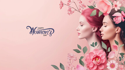 Side view of Beauty Woman face Portrait, Beautiful Young Woman. International Women's Day concept on background with copy space.