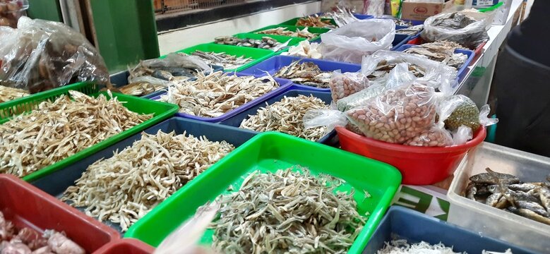 Dried salty fish or ikan asin kering background. Sold in Indonesian local market