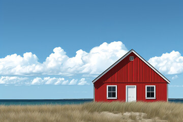 Obraz premium Barn house on the shore illustration