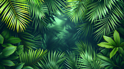 Fototapeta na wymiar Plant Palm Leaf Simple Background, Green plant and leafs pattern, Vector set of flat illustrations of plants, generative Ai