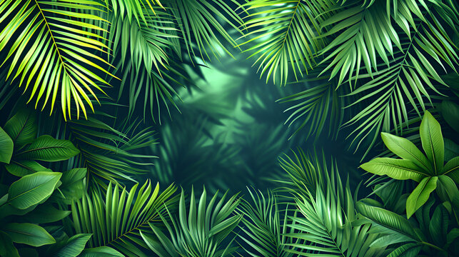 Plant Palm Leaf Simple Background, Green plant and leafs pattern, Vector set of flat illustrations of plants, generative Ai