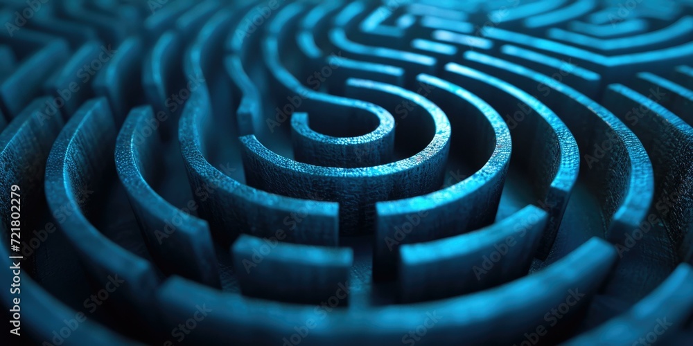 Aufkleber a close up of a blue maze with a circular pattern. generative ai.