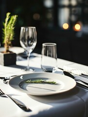 A white plate on a table. Generative AI.