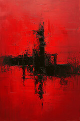 Abstract oil painting with modern brushstrokes style in red color