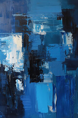 Abstract oil painting with modern brushstrokes style in blue color
