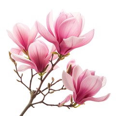Beautiful pink magnolia flowers on white background ,generative ai